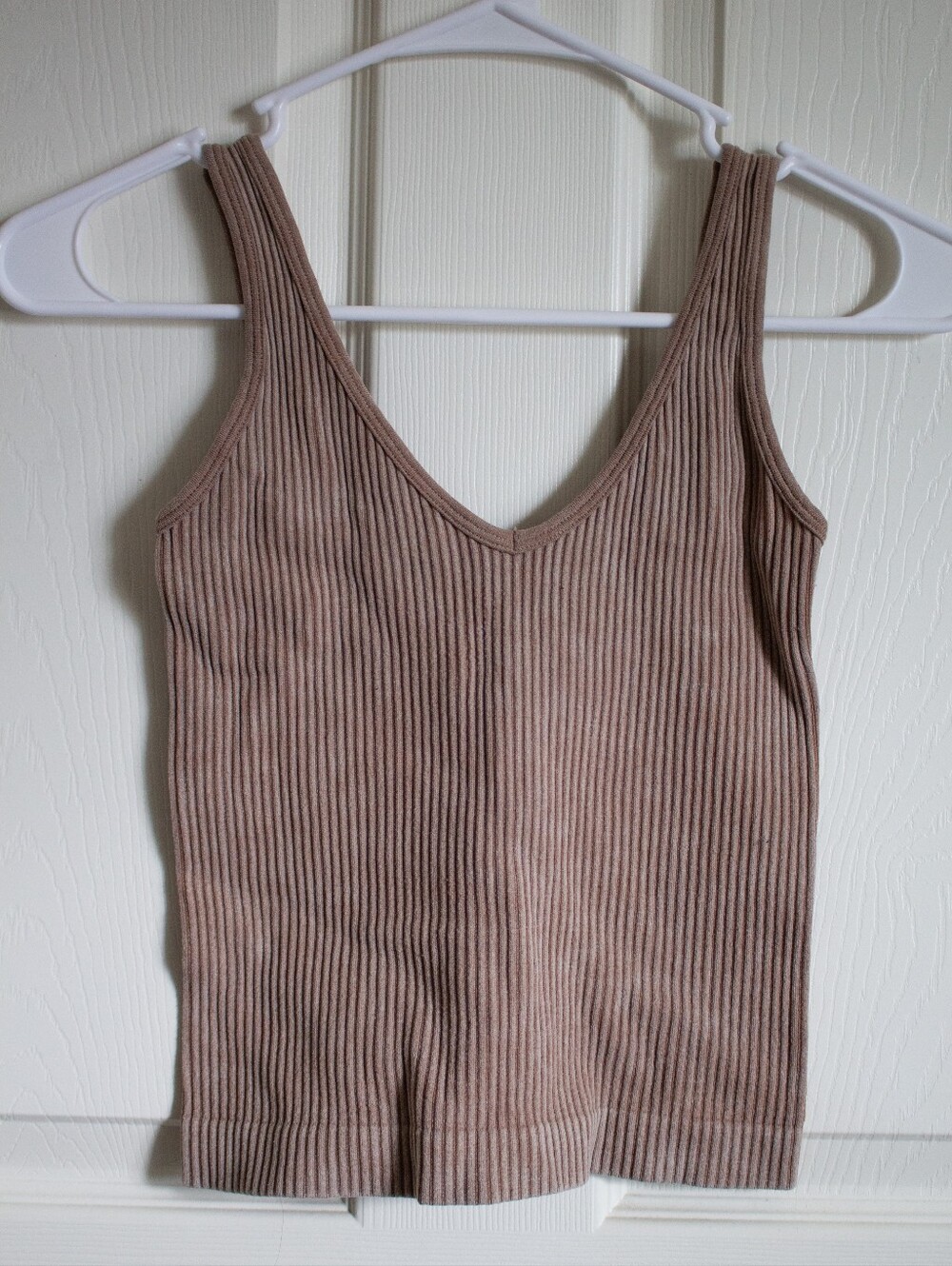 Aura Ribbed V-Neck Tank Top in Taupe